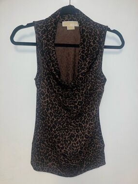 MICHAEL Michael Kors Brown and Black Leopard Cowl Neck Top